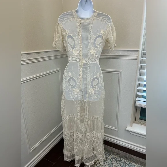 Antique Edwardian Lace Tea Dress 1900s Cotton Lawn Embroidered Bridal - Picture 14 of 14
